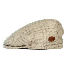 Load image into Gallery viewer, Jordan Organic Hemp Linen Overcheck Flat Cap Beige