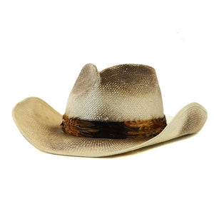 Camden Cowboy Hat Distressed Panama  Straw Feathers