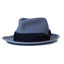 Load image into Gallery viewer, Blue men's fedora hat from Carlisle Hats, made of cashmere wool felt, classic style with a wide brim and fedora crown.