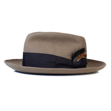 Load image into Gallery viewer, Men's classic fedora hat made of fur felt, black with a wide brim and stylish band, by Carlisle Hats.