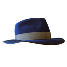 Load image into Gallery viewer, Blue Fitzroy Lane Fedora by Carlisle Hats featuring a classic wide brim and stylish design, displayed on a neutral background.
