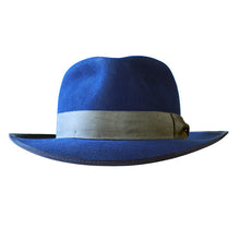 Load image into Gallery viewer, Blue Fitzroy Lane Fedora by Carlisle Hats featuring a classic wide brim and stylish design, shown on a mannequin head.