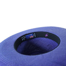 Load image into Gallery viewer, Carlisle Hats Camden Panama straw hat in purple with a wide brim and ribbon detail, perfect for sunny outdoor wear.