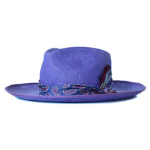 Load image into Gallery viewer, Carlisle Hats Camden Panama straw hat in purple with a wide brim and woven texture, perfect for sunny outdoor wear.