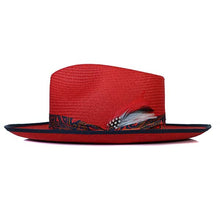 Load image into Gallery viewer, Red Camden Panama straw hat by Carlisle Hats featuring a wide brim and classic design, perfect for sun protection and style.