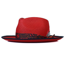 Load image into Gallery viewer, Red Camden Panama straw hat by Carlisle Hats, featuring a wide brim and stylish design for sun protection and fashion.