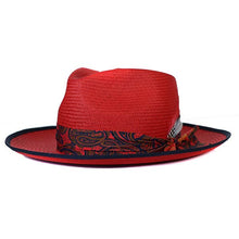 Load image into Gallery viewer, Red Camden Panama straw hat by Carlisle Hats, featuring a wide brim and stylish design for sun protection and fashion.