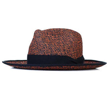 Load image into Gallery viewer, Camden Panama straw hat by Carlisle Hats with speckled design and wide brim, shown on a neutral background.