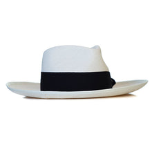 Load image into Gallery viewer, White Camden Panama straw hat by Carlisle Hats with a wide brim and woven design, perfect for sun protection and stylish summer wear.