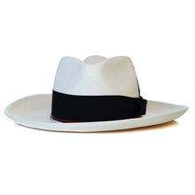 Load image into Gallery viewer, White Camden Panama straw hat by Carlisle Hats with a wide brim and woven design, perfect for sun protection and stylish summer wear.