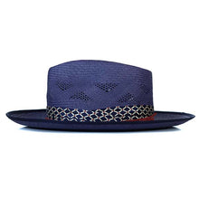 Load image into Gallery viewer, Blue Camden Vented Panama straw hat by Carlisle Hats with a wide brim and breathable vented crown.