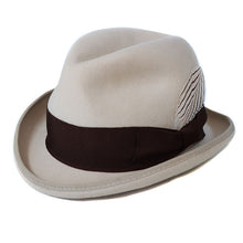Load image into Gallery viewer, Carlisle Hats Dimples Homburg in stone color, featuring a classic fedora style with a textured finish and a wide brim.