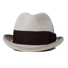 Load image into Gallery viewer, Carlisle Hats Dimples Homburg in stone color with a classic fedora style, featuring a textured finish and a decorative hatband.