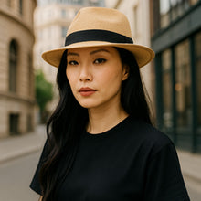 Load image into Gallery viewer, Carlisle Hats Elwood Panama Straw hat with wide brim and woven design, perfect for sunny outdoor wear.