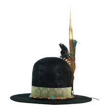 Load image into Gallery viewer, Grey hi-top open crown custom fedora hat by Carlisle Hats, featuring a stylish crown and wide brim for a classic look.