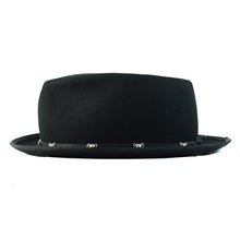 Load image into Gallery viewer, Black Carlisle Hats low crown fedora with a 4.5cm brim, showing the classic style and wide brim of the hat.