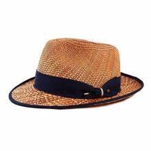 Load image into Gallery viewer, Windsor Crochet Straw Sun Hat in Golden Tan by Carlisle Hats with wide brim and woven crochet design.
