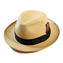 Load image into Gallery viewer, Tan Windsor Panama straw hat with a 6cm snap brim from Carlisle Hats, featuring a classic design and lightweight construction.
