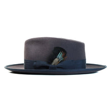 Load image into Gallery viewer, Grey Fitzroy Street X Fedora hat by Carlisle Hats featuring a classic wide brim and stylish design.