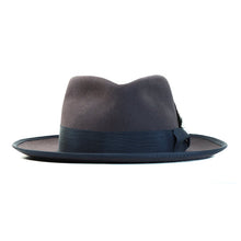 Load image into Gallery viewer, Grey Fitzroy Street X Fedora hat by Carlisle Hats, showing the classic fedora style with a wide brim and stylish band.