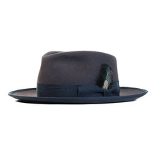 Load image into Gallery viewer, Grey Fitzroy Street X Fedora hat by Carlisle Hats, showcasing a stylish wool fedora with a wide brim and classic design.
