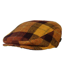 Load image into Gallery viewer, Brown Kelly Harris Tweed flat cap by Carlisle Hats with a classic, textured Harris Tweed pattern and curved brim.