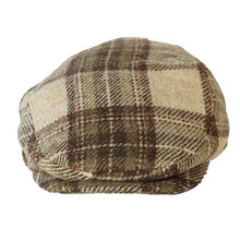 Load image into Gallery viewer, Carlisle Hats Kelly Harris Tweed flat cap with plaid pattern, featuring a classic curved brim and textured Harris Tweed fabric.