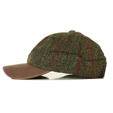 Load image into Gallery viewer, Green Harris Tweed and leather baseball cap by Carlisle Hats, featuring classic style and durable materials.