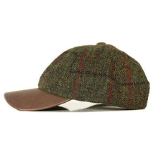 Load image into Gallery viewer, Green Harris Tweed and leather baseball cap by Carlisle Hats, featuring a classic design and adjustable strap.