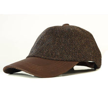 Load image into Gallery viewer, Green Harris Tweed and leather baseball cap by Carlisle Hats, featuring classic design and adjustable strap for a comfortable fit.