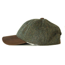 Load image into Gallery viewer, Green Harris Tweed and leather baseball cap by Carlisle Hats, featuring classic design and adjustable strap.