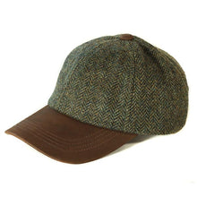 Load image into Gallery viewer, Green Harris Tweed and leather baseball cap by Carlisle Hats, stylish and durable headwear with classic design.