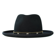 Load image into Gallery viewer, Carlisle Hats Camden Street Leather Chain Fedora bucket hat with leather chain detail, 55cm size, stylish and trendy accessory.