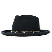 Load image into Gallery viewer, Carlisle Hats Camden Street leather chain fedora bucket hat with wide brim and leather chain detail, 55cm size.