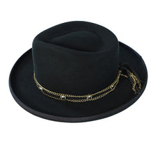 Load image into Gallery viewer, Carlisle Hats Camden Street leather chain fedora bucket hat with leather chain detail and 55cm size on a neutral background.