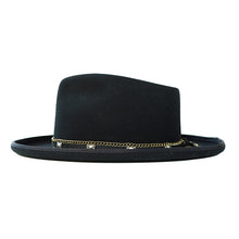 Load image into Gallery viewer, Carlisle Hats Camden Street Leather Chain Fedora bucket hat with leather chain detail, 55cm size, stylish accessory for men and women.