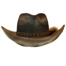 Load image into Gallery viewer, Black Camden Cowboy Hat by Carlisle Hats featuring distressed Toyo straw and a horsehair band, 55cm size.