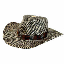 Load image into Gallery viewer, Carlisle Hats Camden Cowboy Panama straw hat with feather band, 55cm, featuring a wide brim and stylish cowboy design.
