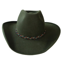 Load image into Gallery viewer, Green RCA Cowboy Hat by Carlisle Hats featuring a wide brim and classic cowboy style, size 55cm.