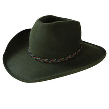 Load image into Gallery viewer, Green RCA Cowboy Hat by Carlisle Hats, 55cm size, featuring a classic cowboy design with a wide brim and stylish details.