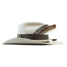 Load image into Gallery viewer, Carlisle Hats St Kilda Road Cowboy Hat in vanilla snakeskin, 55cm, with a wide brim and distinctive textured snakeskin pattern.
