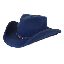 Load image into Gallery viewer, Black Carlisle cowboy hat with a wide brim and 55cm size, made by Carlisle Hats, shown on a neutral background.