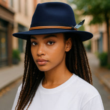Load image into Gallery viewer, Carlisle Hats Windsor 8X Blue Fedora with a classic wide brim and stylish design, perfect for a sophisticated look.