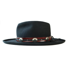 Load image into Gallery viewer, Black Carlisle Hats Lucan Fedora with a classic wide brim and leather band, showcasing a stylish and sophisticated fedora design.