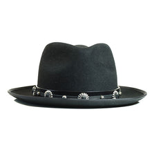 Load image into Gallery viewer, Carlisle Hats Camden Street fur felt fedora with leather studs, featuring a wide brim and stylish design.