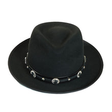Load image into Gallery viewer, Carlisle Hats Camden Street fur felt fedora with leather studs, featuring a classic wide brim and stylish details.
