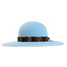 Load image into Gallery viewer, Powder blue fur felt fedora hat by Carlisle Hats, featuring a classic style with a wide brim and elegant design.