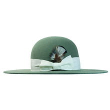 Load image into Gallery viewer, Carlisle Hats Caulfield Fedora in sage fur felt, 55cm, featuring a classic design with a wide brim and stylish band.