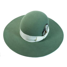 Load image into Gallery viewer, Carlisle Hats Caulfield Fedora in sage fur felt, 55cm, showcasing its classic design and textured wool felt material.