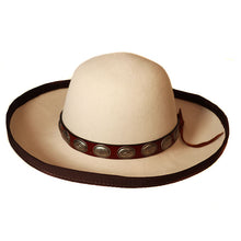 Load image into Gallery viewer, Carlisle Hats Elsa fedora in 55cm with wide brim and classic design, featuring a stylish hat band and textured fabric.